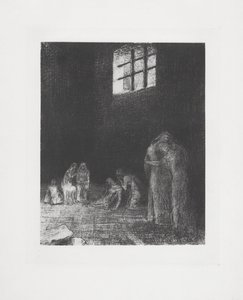 In the shadow, people cry and pray... by Odilon Redon