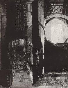 And Everywhere There Are Columns of Basalt, The Light Falls from the Vaults, Plate 3 from the Series The Temptation of Saint Anthony by Odilon Redon