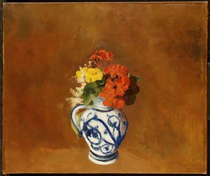 Geraniums and Other Flowers in a Stoneware Vase