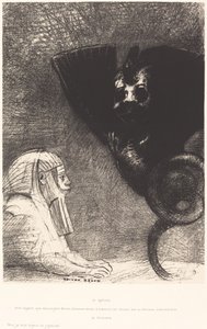 The Sphinx: My gaze, which nothing can deflect, passes through the things and remains fixed on an inaccessible horizon. The Chimera: I am light and joyful by Odilon Redon