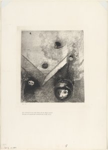 On the Backdrop of Our Nights God with His Knowing Finger Traces a Multiform Implacable Nightmare, plate 6 of 9 by Odilon Redon