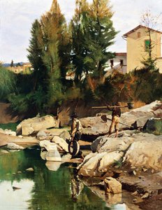 Sand diggers on the Mugnone by Odoardo Borrani