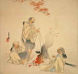 Drinking Sake under a Maple Tree, c.1890s-1900s by Ogata Gekko
