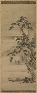 Moonlit Landscape of Pine Tree with Old Man in Boat, Muromachi period, 1392-1573