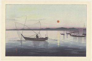 Boats and Setting Sun by Ohara Koson