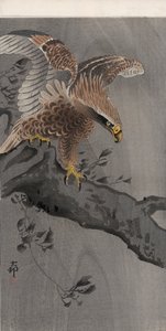 Eagle with Spread Wings on Tree Trunk by Ohara Koson