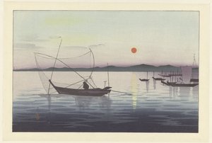 Fishing boats at sunset by Ohara Koson