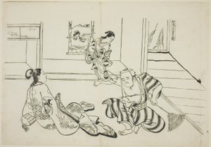 Child Attendant and Bald Tengu of Mt. Kurama, no. 7 from a series of 12 prints depicting parodies of plays by Okumura Masanobu