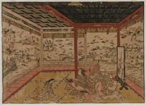 Lady Murasaki at Ishiyama Overlooking a Panorama with Seven Views of Lake Biwa, 1740s by Okumura Masanobu