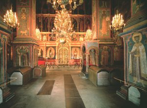 Interior of the Archangel Michael Cathedral in the Moscow Kremlin by Old Russian Architecture