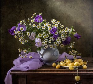 Daisies and Yellow Cherries