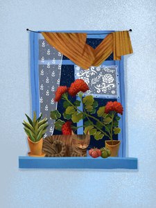 Cozy Cat Window by Olga Skomorokhova