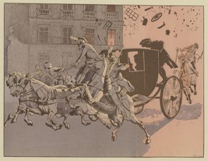 Napoleon Has a Miraculous Escape from the Explosion of a Bomb, the Machine Infernale, on the Rue Saint-Nicaise, Paris, 24 December 1800 by Onfray de Breville Job