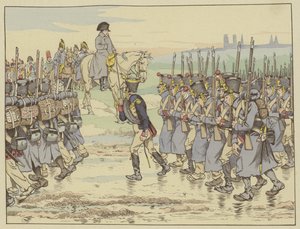 Napoleon Looking On as the Last Contingent of the Army in the French Campaign Marches Past Near Reims, 16 March 1814 by Onfray de Breville Job