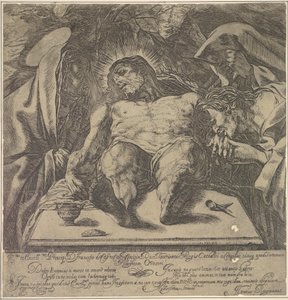 Lamentation over the body of Christ by the three Marys, a jar of ointment on the table by Orazio Borgianni