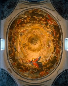 Inside View of the Dome. Fresco Depicting the Assumption of the Virgin by Orazio and Girolamo Riminaldi (17th Century)