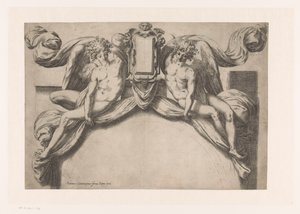 Design for a Doorframe with Two Genii Holding a Cartouche by Orazio de Santis (attributed to)