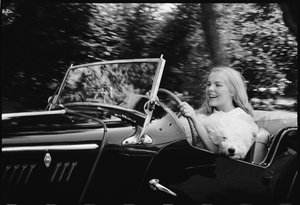 Janet Landgard driving with dog