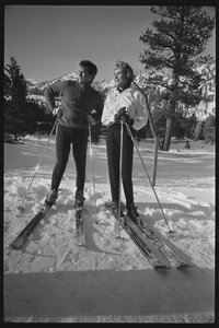 Janet Leigh and Tony Curtis on Skis at the Winter Olympics, Squaw Valley, California