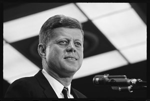 John F. Kennedy gives a speech