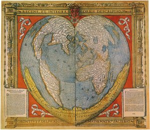 Heart Shaped World Map by Oronce Fine