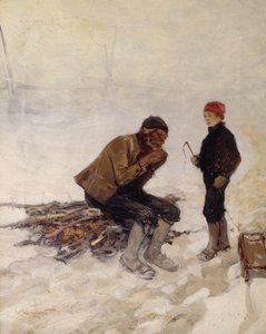 Old man and a boy on the ice