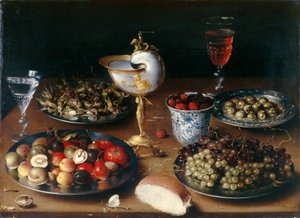 Still Life with Nautilus Cup, Fruit, Nuts and Wine by Osias the Elder Beert