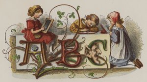 Three girls practicing their writing by Oskar Pletsch