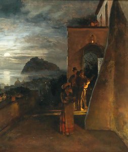 Evening Serenade on Ischia, Castello Aragonese in the Background by Oswald Achenbach