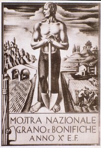 Fascist Propaganda Poster for Grain and Land Improvement Campaign by Oswaldo (after) Tofani