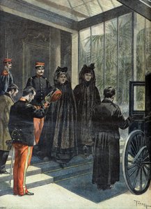Madame Felix Faure Leaving the Elysee after the Death of the President of the Republic in 1899 (Engraving)