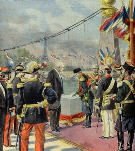 Nicolas II Lays the First Stone of the Alexandre III Bridge, in the Presence of Felix Faure, Paris 1896 (Engraving)