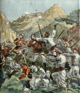 The British Are Attacked at the Fort of Mala - Khan during a Revolt in India in 1897 (Engraving)