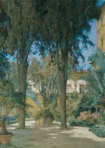 View of the Embassy in Rome: Garden Scene with Two Cypresses by Othmar Brioschi