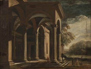 Architectural Fantasy Palace in a Landscape by Ottavio Viviani