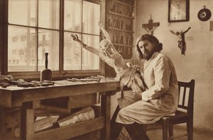 Wood-Carvers Workshop in Oberammergau, Alois Lang, the Representator of Christ in the Passion Play 1930 by Otto Ballerstedt