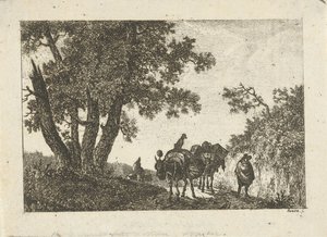 Landscape with Pack Donkeys and Travelers by Otto Baron Howen