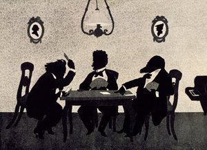 Card Game between Johannes Brahms, Richard Strauss and Hans Richter, black silhouette by Otto Bohler by Otto Bohler
