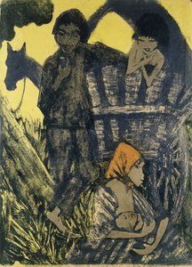 Gypsy Family on a Wagon by Otto Mueller