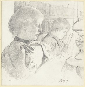 Luise Scholderer and Victor Reading by Otto Scholderer