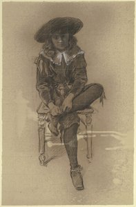 Seated Boy in Historical Costume from the "Preparation for the Costume Ball" by Otto Scholderer