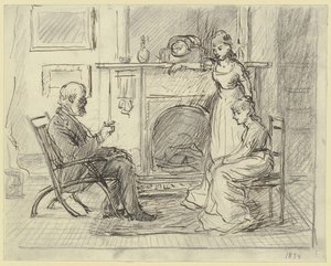 Three People at the Fireplace by Otto Scholderer