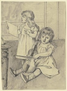 Two Children Playing Music by Otto Scholderer