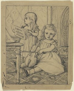 Two children playing music by Otto Scholderer
