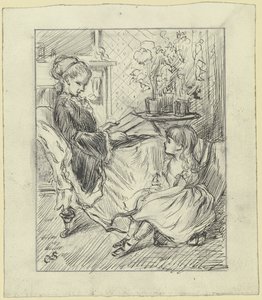 Woman with Child Reading Aloud by Otto Scholderer