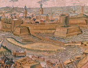 Series Triumphs and battles of Archduke Albert. Assault and capture of the entrenched battlefield of Hulst. Sixth tapestry in the series. by Otto van Veen