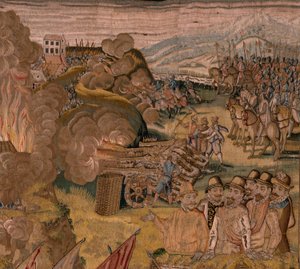 Triumphs and battles of Archduke Albert. Night assault on Ardres or Capture of the low town of Ardres. Third tapestry in the series by Otto van Veen