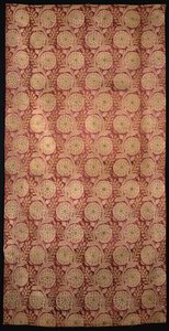 A Length of Red Satin Woven with Undulating Stems with Gilt Flower Heads by Ottoman School