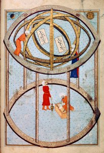 Astronomers manipulating a huge armillary sphere and tools to measure longitude and latitude by Ottoman School