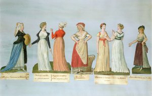 parisian ladies in their winter dress 1800 Full for Modern Tradition in Black. pattern_Tulle Color:Light Orange